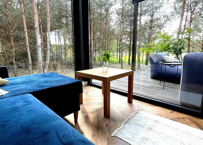 Przeszklony Tiny House W Lesie